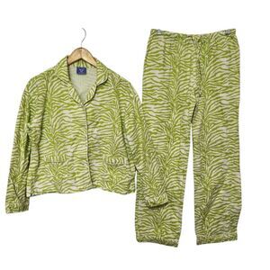 Pine Cone Hill fine linens zebra pajama set cotton flannel green white medium
